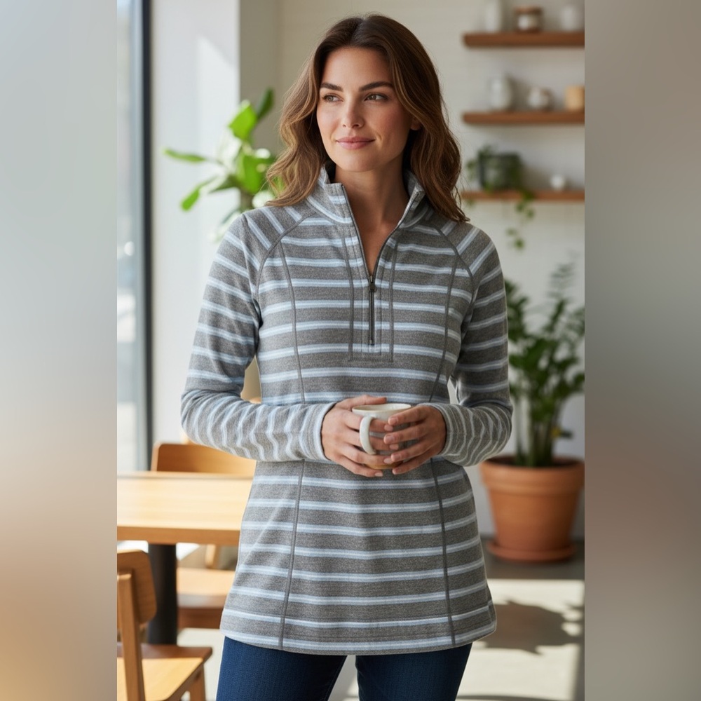 Tommy Bahama Striped 1/4 Zip Pullover Gray Blue Medium